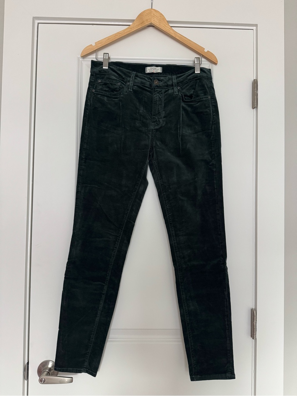 Straight Leg Jeans in Green Velvet.